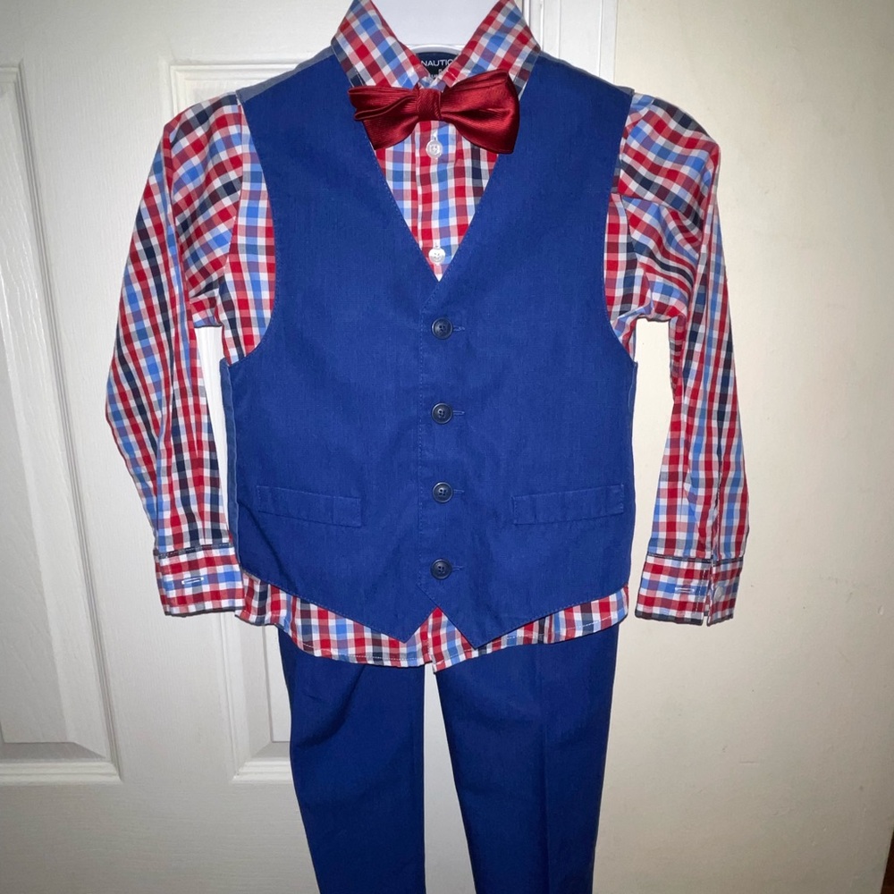 Nautica Red and Blue Checkered Shirt with Bow Tie